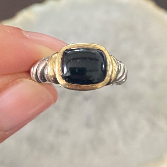 David Yurman Women's Black Onyx Sterling Silver Ring with 14k Gold - Picture 3 of 4